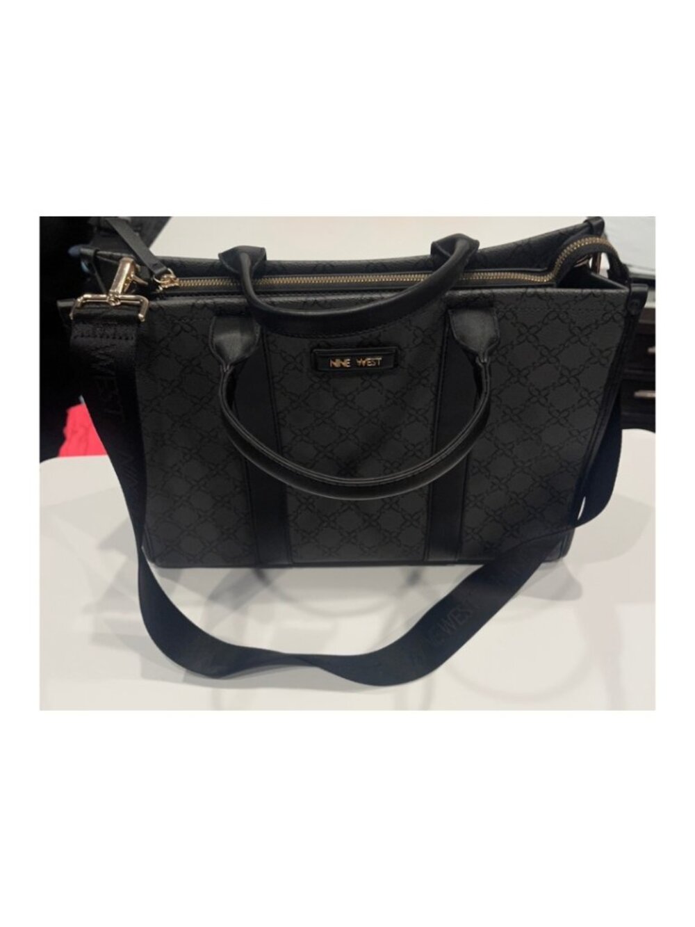 Nine West Signature Satchel / Crossbody Bag – Black